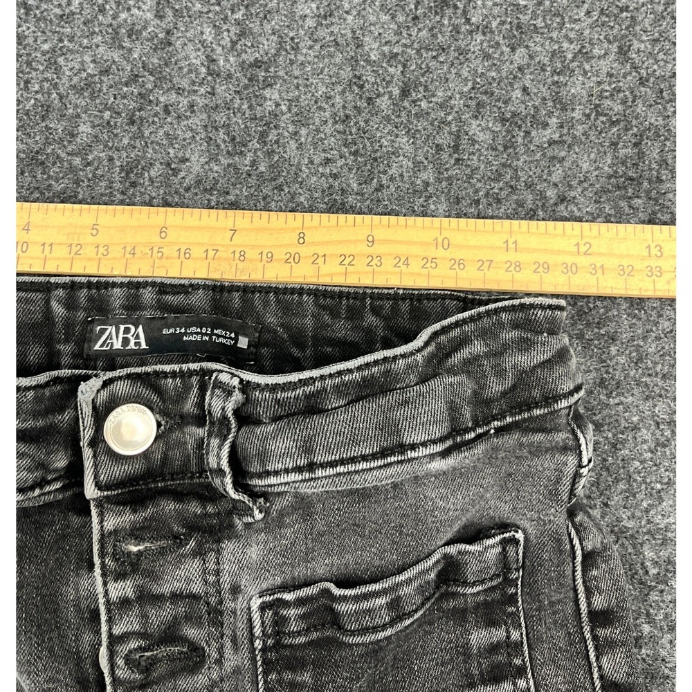 Zara Black Faded High Waisted Flare Jeans Button Fly Patch Pockets Size 2 - Picture 5 of 9